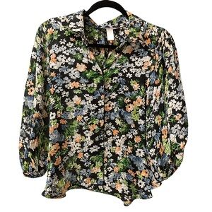 H&M Floral Blouse - Black, Green, Blue, White, Orange